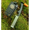 Outdoor element flicker feather with sheath showing sharpener