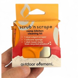Outdoor Element scrub n scrape camp kitchen cleaning kit in hand